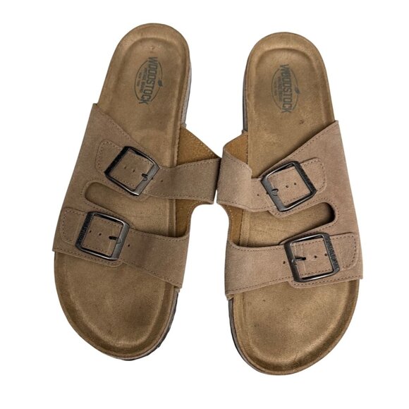 Woodstock Men\'s Bert Sandals Sz 12M Brown Leather Cork 2-Strap Buckle Open Toe main image 5